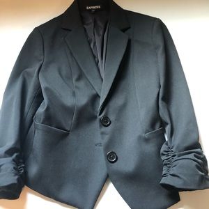 Express 3/4 ruched sleeve black blazer